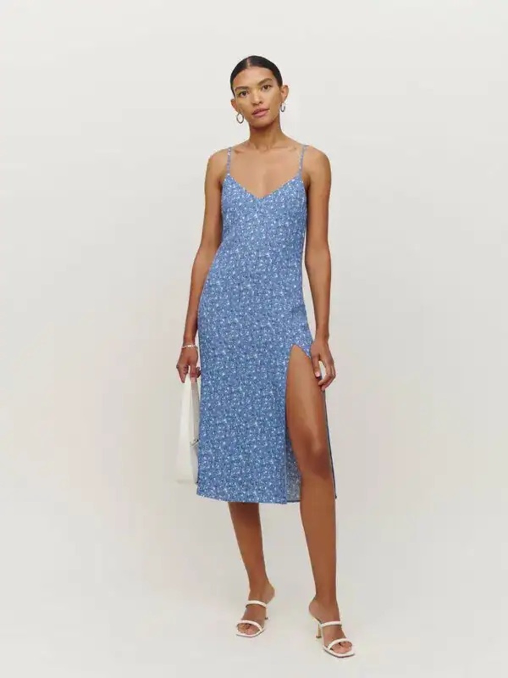 Reformation Blue Floral Slip Midi Dress